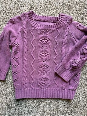 Boutique | Cable Knit Crewneck Sweater in Purple